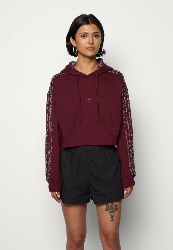 Adidas Originals LEOPARD CROPPED HOODY - Hoodie - Maroon/multicolor 1 Adidas Originals LEOPARD CROPPED HOODY - Hoodie - Maroon/multicolor