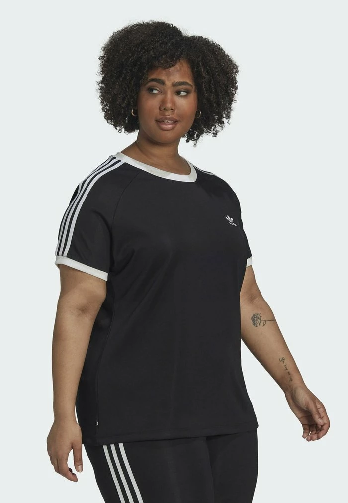 Adidas Originals CLASSICS SLIM 3-STRIPES PLUS SIZE - Print T-shirt - Black 1 Adidas Originals CLASSICS SLIM 3-STRIPES PLUS SIZE - Print T-shirt - Black