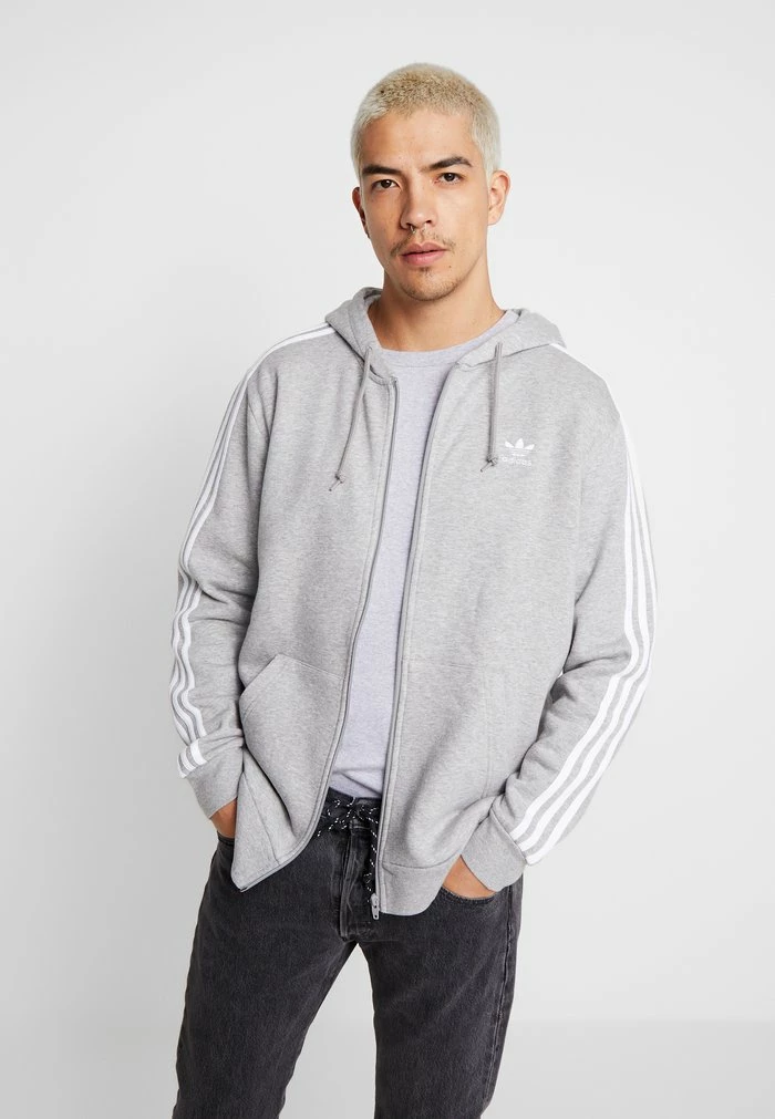 Adidas Originals STRIPES UNISEX - Zip-up Sweatshirt - Medium Grey Heather 1 Adidas Originals STRIPES UNISEX - Zip-up Sweatshirt - Medium Grey Heather