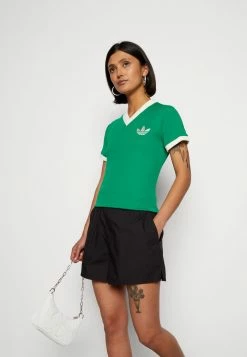 Adidas Originals V NECK TEE 70S PACK - Print T-shirt - Green -Adidas Originals Shop 99a6436d7fe54e57bc55eeec82f8b451
