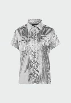 Adidas Originals IVY PARK METALLIC SHIRT - Button-down Blouse - Silver -Adidas Originals Shop a857653f3ce443948debe5a03993c248